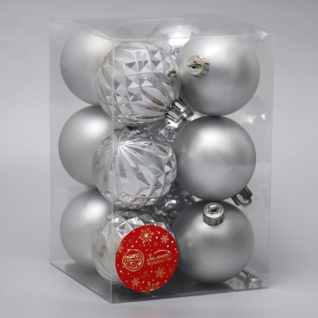 Набор елочных шаров пластик d-6 см, 12 шт "Лоран" серебро