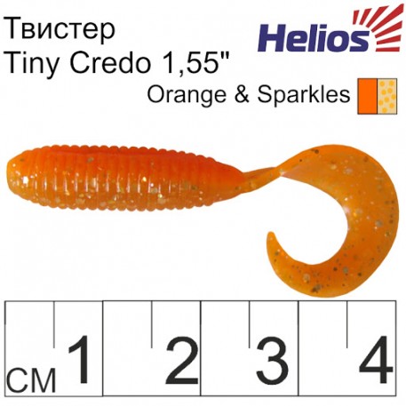 Твистер Helios Тiny Credo 1,55"/4 см Orange & Sparkles (HS-8-022) 1/12