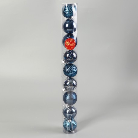 Набор елочных шаров пластик d-6 см, 9 шт "Мелодия" веточки диско, синий