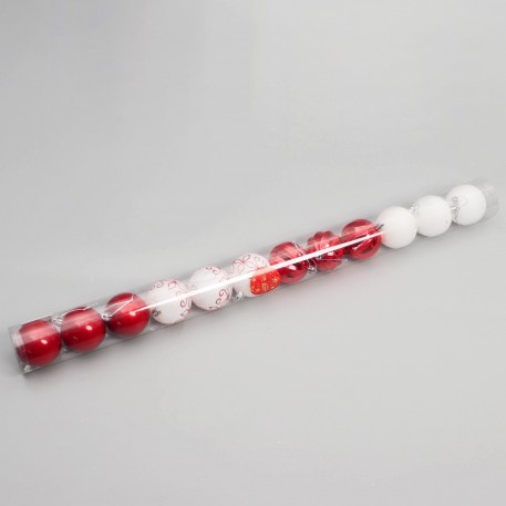 Набор елочных шаров пластик d-6 см, 12 шт "Агнет" узоры, красно-белый