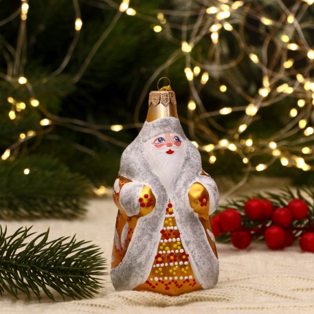 Ёлочная игрушка "Дед Мороз" снежинки, ручная роспись, золото, стекло 7124058