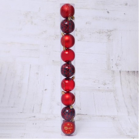Набор шаров пластик d-6 см, 9 шт "Авива" красный   6537033