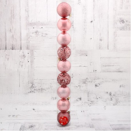 Набор елочных шаров пластик d-7 см, 9 шт "Камилла" розовый