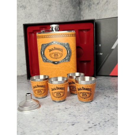 Набор подарочный TZ-3/23 "Jack Daniels": фляжка 8ОZ в коже+4 рюмки+воронка