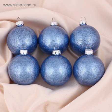 Набор шаров пластик d-6 см, 6 шт "Сияющий блеск" голубой   4941961