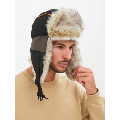 Шапка ушанка зимняя Siberia цвет Хаки/Черный мех Волк ткань Breathable (Размер 56-58)