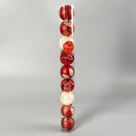 Набор елочных шаров пластик d-6 см, 9 шт "Мелодия" волны ёлочки, красный белый