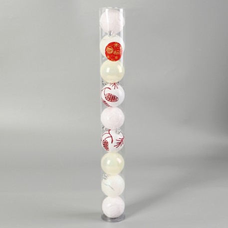 Набор елочных шаров пластик d-6 см, 9 шт "Мелодия" шишки, красно-белый