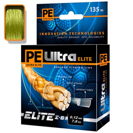 Плетеный шнур AQUA PE ULTRA ELITE Z-8 0,12mm 135m, цвет - оливковый, test - 7,80kg