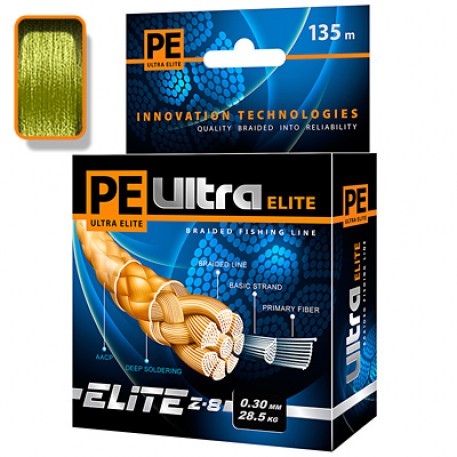 Плетеный шнур AQUA PE ULTRA ELITE Z-8 0,30mm 135m, цвет - оливковый, test - 28,50kg