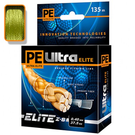Плетеный шнур AQUA PE ULTRA ELITE Z-8 0,40mm 135m, цвет - оливковый, test - 37,50kg