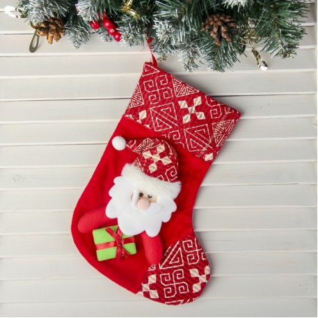 Носок для подарков на елку "Подарочек" 18,5*26 см, дед мороз красный