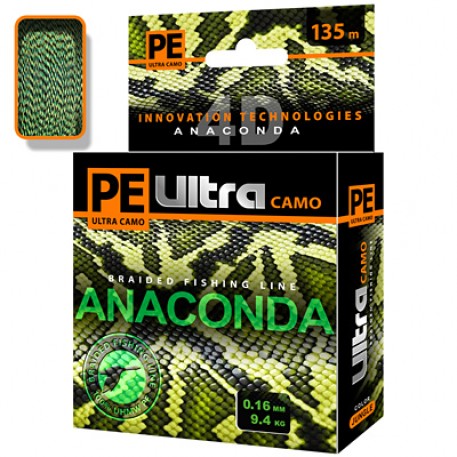 Плетеный шнур AQUA PE Ultra ANACONDA CAMO Jungle 135 m 0.16 mm, test - 9,40kg