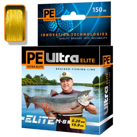 Плетеный шнур AQUA PE ULTRA ELITE M-8 Yellow 0,20mm 150m, test - 15,90kg