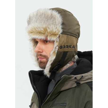 Шапка ушанка зимняя Горка-Люкс цвет Хаки ткань Breathable Camo (Размер 58-60)