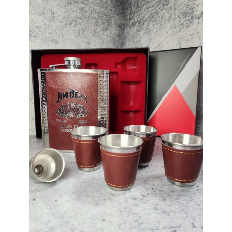 Набор подарочный 25-TZ-3 "Jim Beam": фляжка в коже 530мл+4 рюмки+воронка