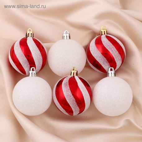 Набор шаров пластик d-6 см, 6 шт "Праздничный сюрприз" красный и белый 2131421